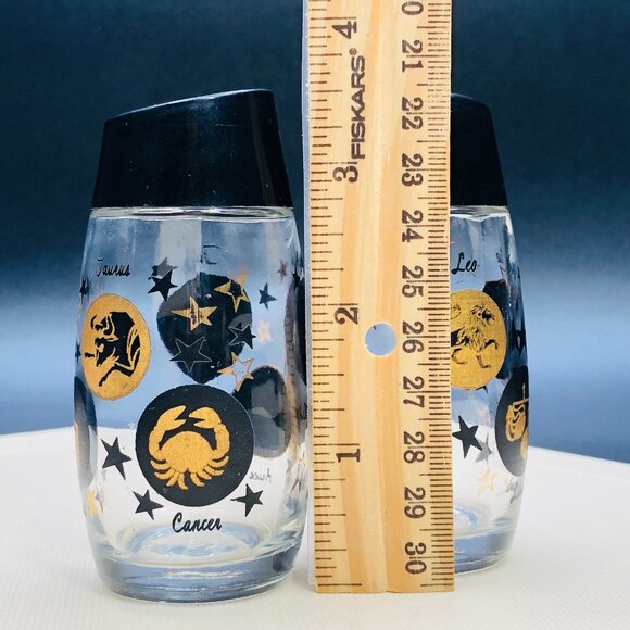 Vintage VAN PAK Zodiac Sign Stars Glass Salt Pepper Shaker Set Made in Canada - Picture 11 of 12